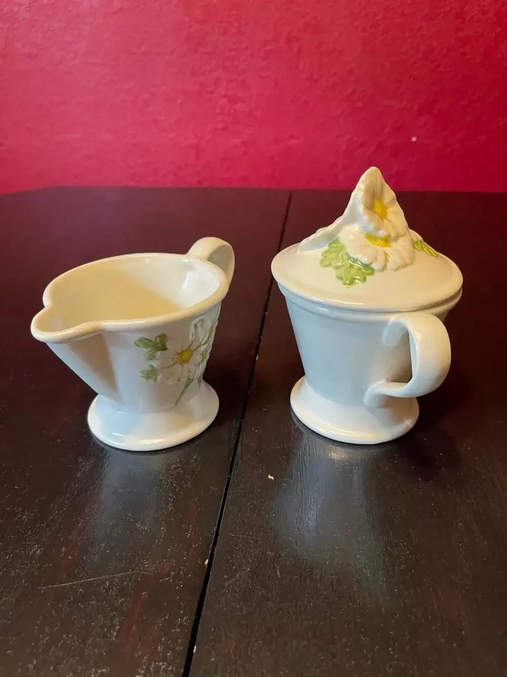 Vintage Ceramic Daisy Creamer and Sugar Bowl Set